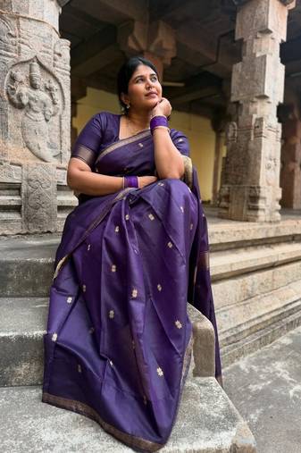 Purple color Cotton silk blend sarees with blouse