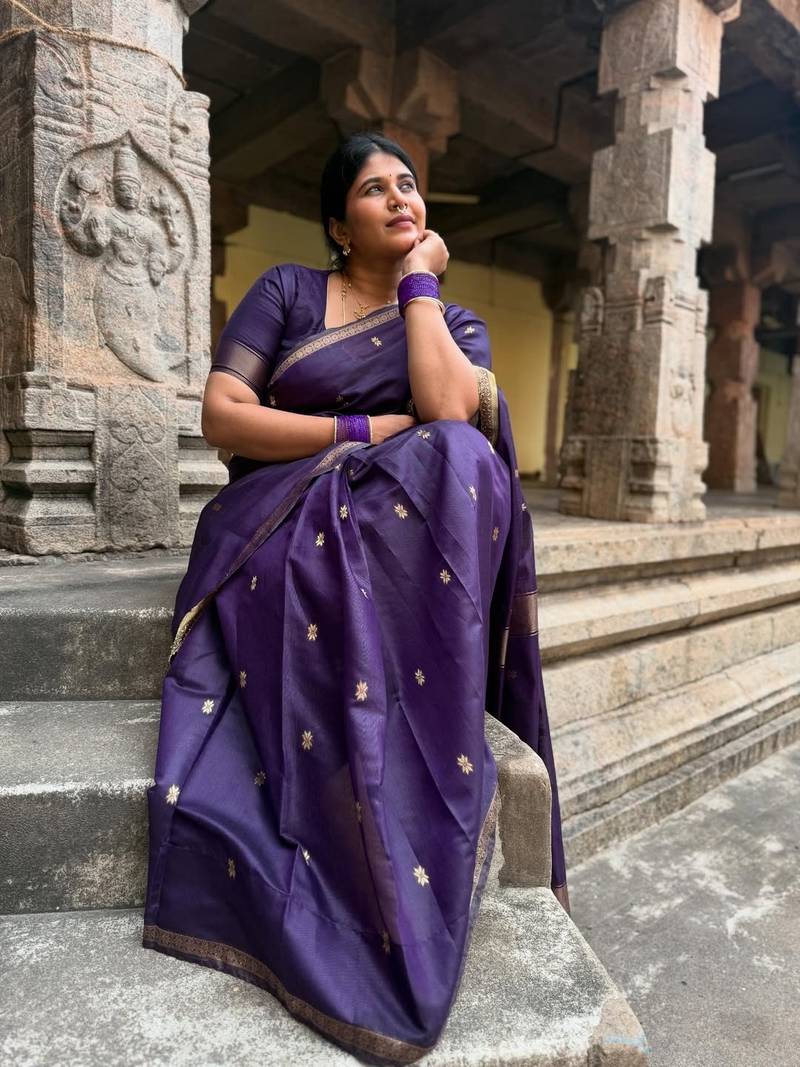 Purple color Cotton silk blend sarees with blouse