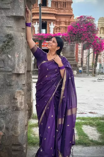 Purple color Cotton silk blend sarees with blouse