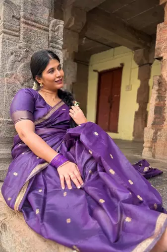 Purple color Cotton silk blend sarees with blouse
