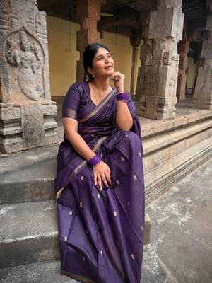 Purple color Cotton silk blend sarees with blouse 4