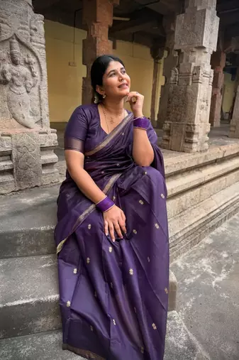 Purple color Cotton silk blend sarees with blouse