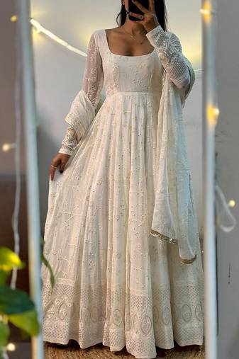 White Color Sequence And Embroidery Work Georgette Salwar Suit