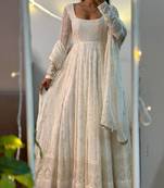 White Color Sequence And Embroidery Work Georgette Salwar Suit