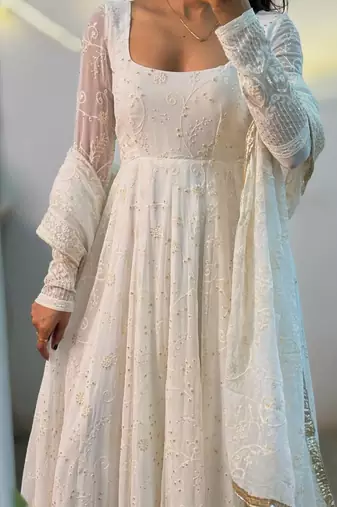 White Color Sequence And Embroidery Work Georgette Salwar Suit