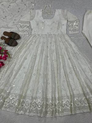 White Color Sequence And Embroidery Work Georgette Salwar Suit 3