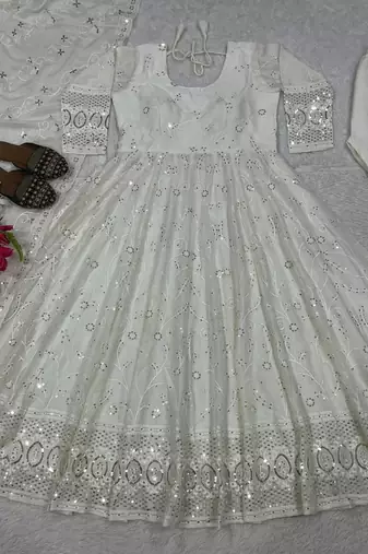 White Color Sequence And Embroidery Work Georgette Salwar Suit