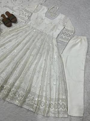 White Color Sequence And Embroidery Work Georgette Salwar Suit 4