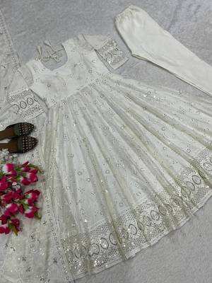 White Color Sequence And Embroidery Work Georgette Salwar Suit 5