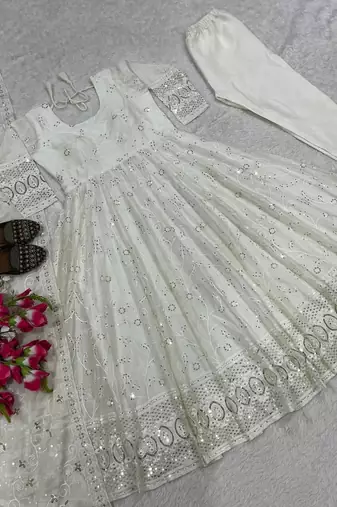 White Color Sequence And Embroidery Work Georgette Salwar Suit