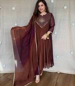 brown color handwork  mull chanderi kurti Palazzo  set