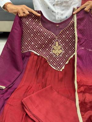 brown color handwork  mull chanderi kurti Palazzo  set 4