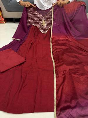 brown color handwork  mull chanderi kurti Palazzo  set 5