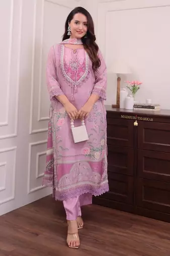 pink color printed wok silk blend salwar suit