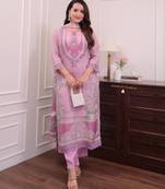 pink color printed wok silk blend salwar suit