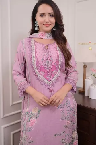 pink color printed wok silk blend salwar suit