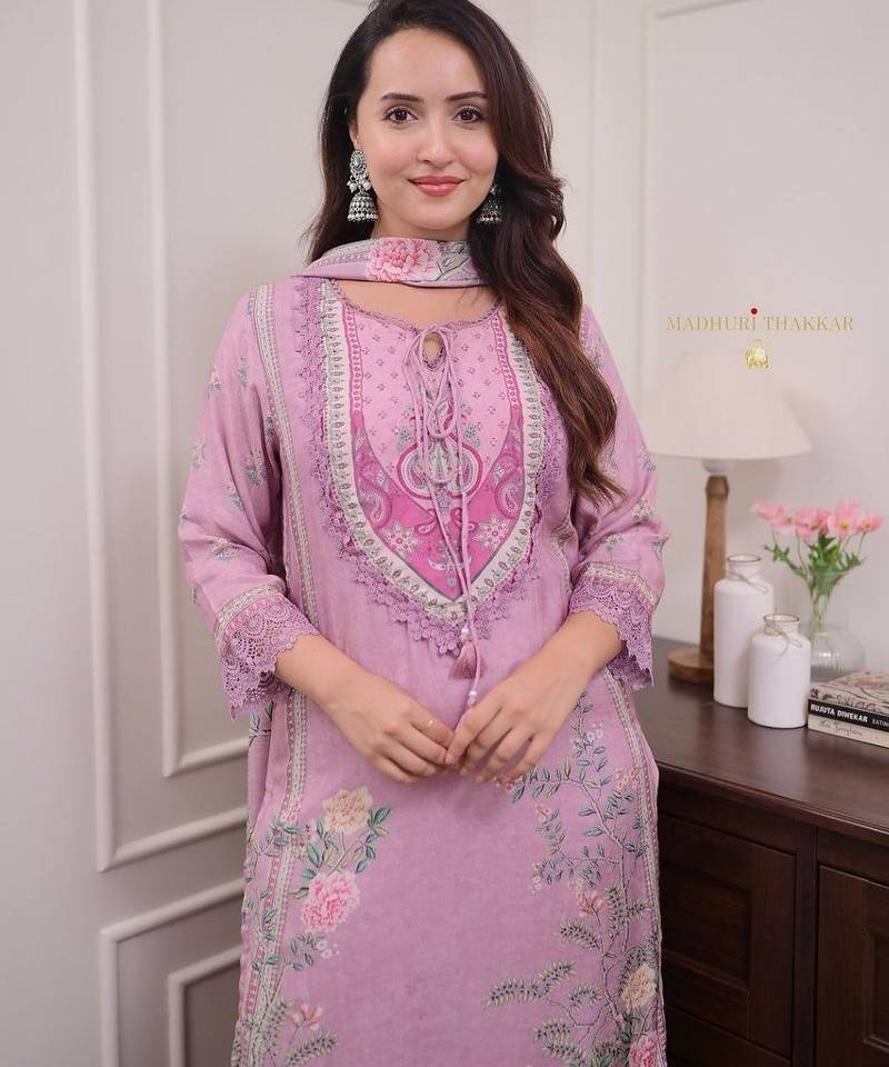 pink color printed wok silk blend salwar suit