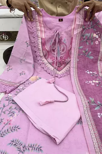 pink color printed wok silk blend salwar suit