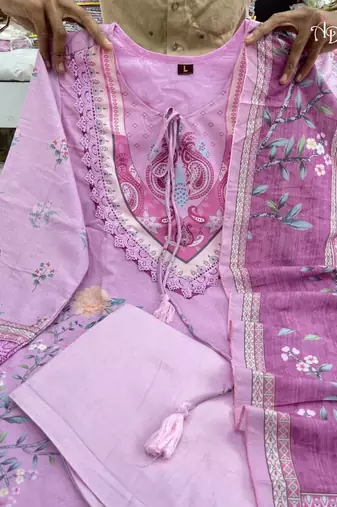pink color printed wok silk blend salwar suit