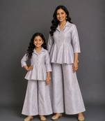 Lavender grey brocade mother daughter combo co ord set