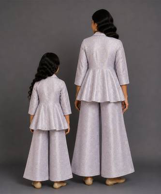 Lavender grey brocade mother daughter combo co ord set 2