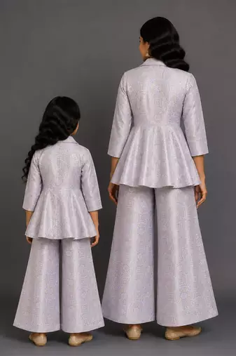 Lavender grey brocade mother daughter combo co ord set