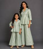 Pastel green brocade mother daughter combo co ord set