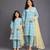 Blue printed silk mother daughter kurti combo set