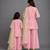 Baby pink embroidered silk mother daughter kurti combo set
