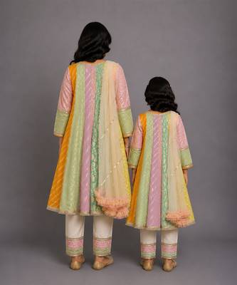 Off white multicolor cotton silk mother daughter anarkali combo set 2