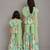 Mint green printed cotton silk mother daughter sharara combo set
