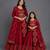 Red embroidered cotton silk kurti mother daughter lehenga combo set