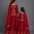Red embroidered cotton silk kurti mother daughter lehenga combo set