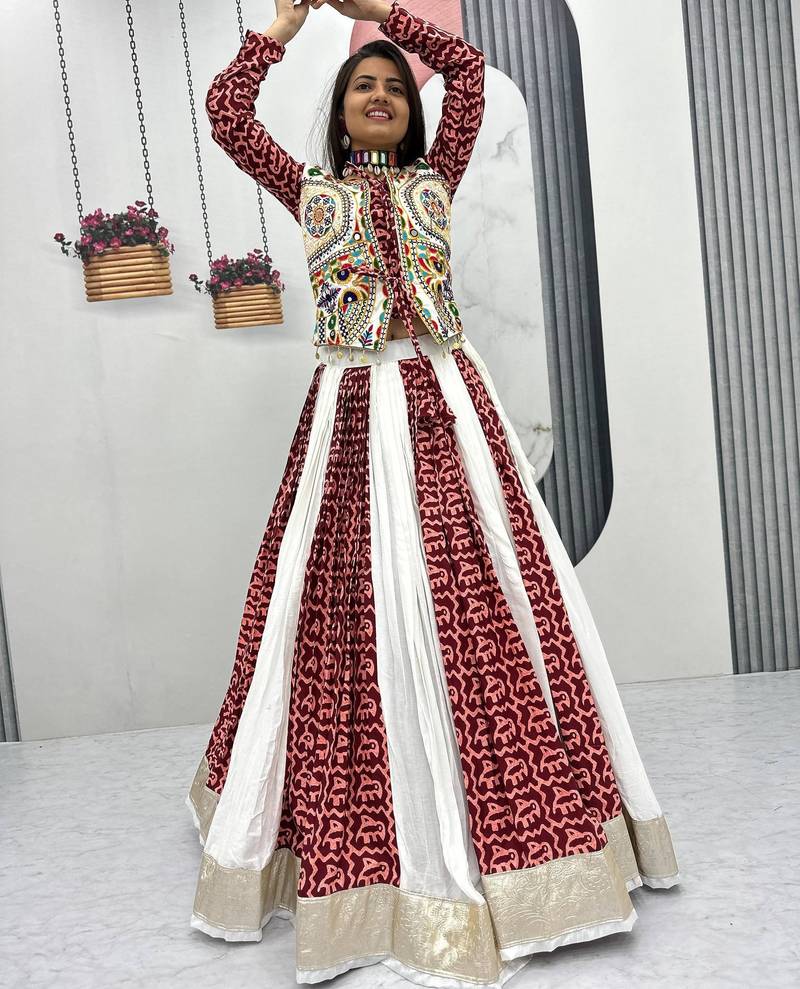 Multi Gamathi work & Mirror Work Cotton Navratri Lahenga Choli