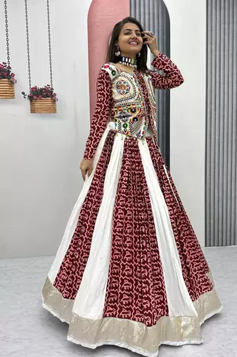 Multi Gamathi work & Mirror Work Cotton Navratri Lahenga Choli