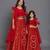 Red embroidered chanderi mother daughter lehenga combo set