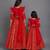 Red embroidered chanderi mother daughter lehenga combo set