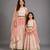 Peach off white tulip printed cotton silk mother daughter lehenga combo set