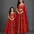 Deep red embroidered chanderi mother daughter lehenga combo set