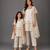 Off white embroidered chanderi cotton silk mother daughter kurti combo set