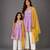 Purple off white embroidered cotton silk mother daughter kurti combo set