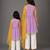 Purple off white embroidered cotton silk mother daughter kurti combo set