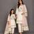 Off white baby pink embroidered velvet chanderi mother daughter kurti combo set