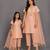 Peach embroidered chanderi cotton silk mother daughter kurti combo set
