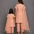 Peach embroidered chanderi cotton silk mother daughter kurti combo set