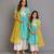 Blue off white embroidered cotton silk mother daughter kurti combo set