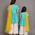 Blue off white embroidered cotton silk mother daughter kurti combo set
