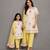Off white yellow embroidered cotton silk organza mother daughter kurti combo set