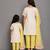 Off white yellow embroidered cotton silk organza mother daughter kurti combo set