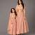 Peach embroidered chanderi organza mother daughter lehenga combo set